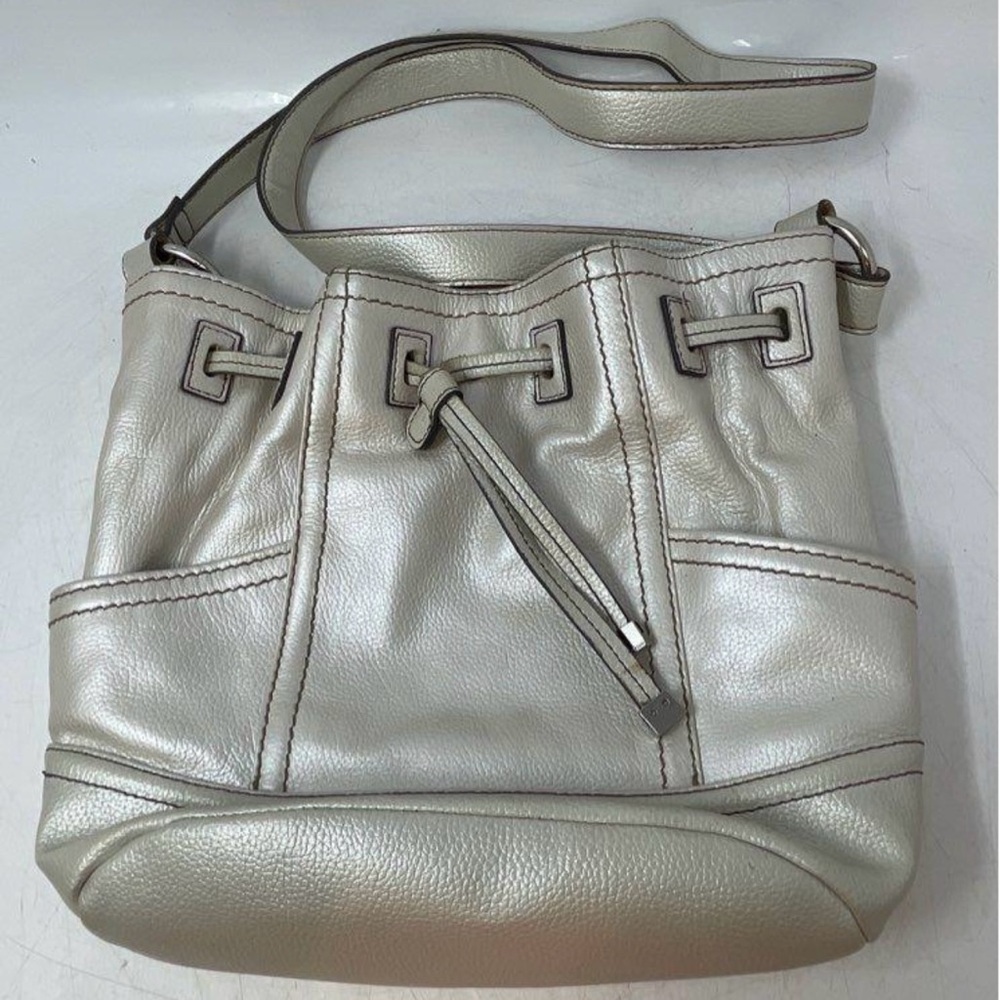 Tignanello Silver Shoulder Bag with Geometric Hardware